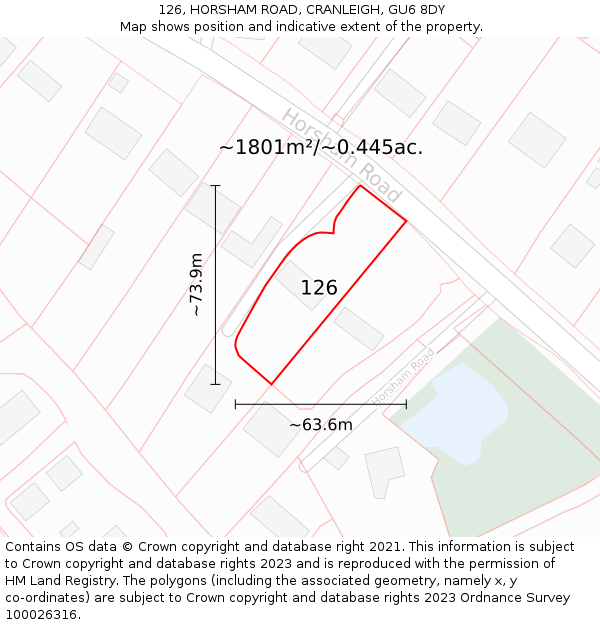 126, HORSHAM ROAD, CRANLEIGH, GU6 8DY: Plot and title map