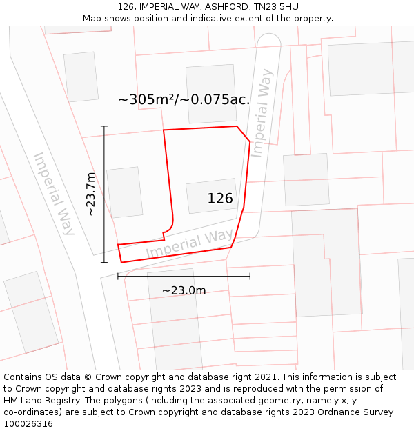 126, IMPERIAL WAY, ASHFORD, TN23 5HU: Plot and title map