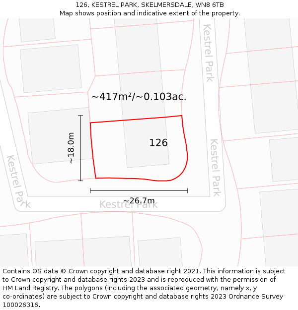 126, KESTREL PARK, SKELMERSDALE, WN8 6TB: Plot and title map