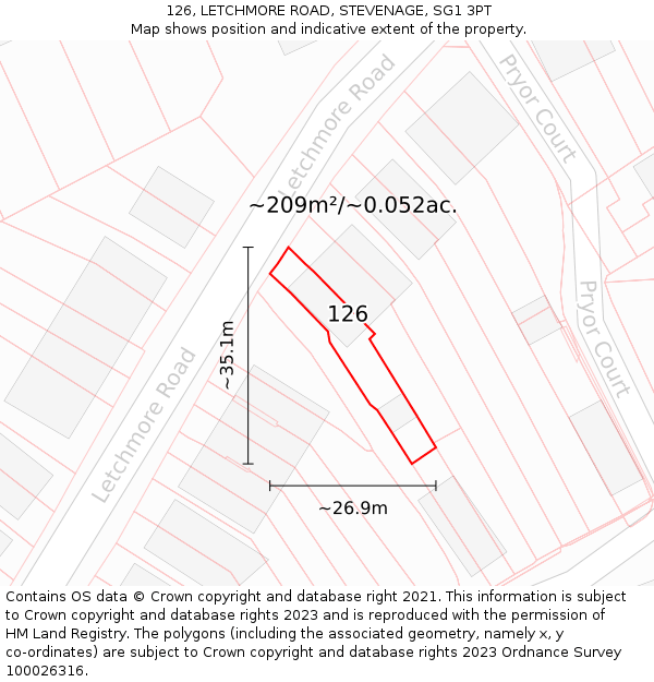 126, LETCHMORE ROAD, STEVENAGE, SG1 3PT: Plot and title map