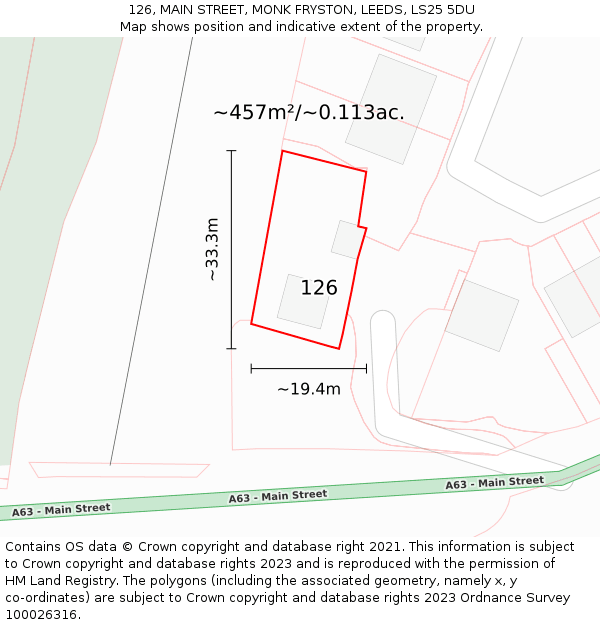 126, MAIN STREET, MONK FRYSTON, LEEDS, LS25 5DU: Plot and title map