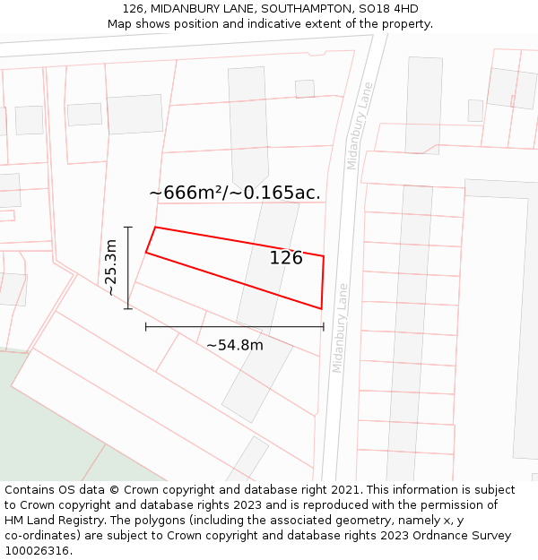 126, MIDANBURY LANE, SOUTHAMPTON, SO18 4HD: Plot and title map