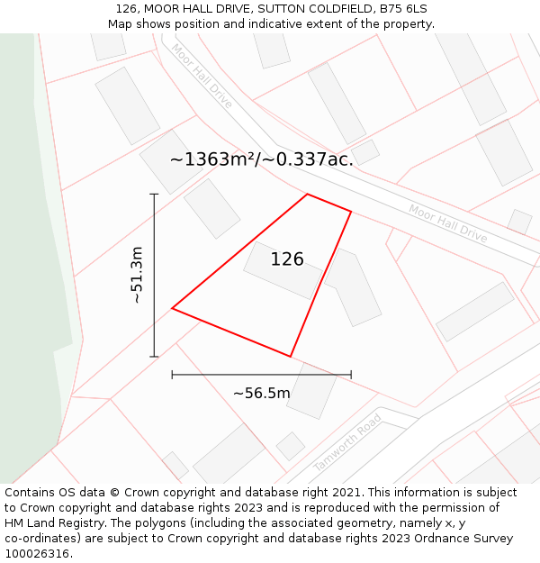 126, MOOR HALL DRIVE, SUTTON COLDFIELD, B75 6LS: Plot and title map