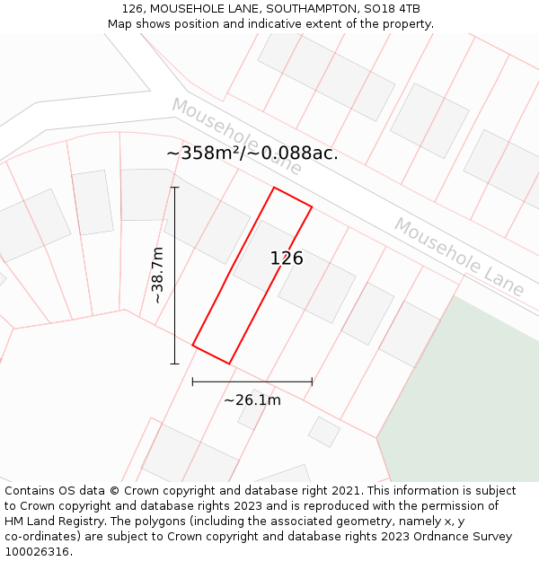 126, MOUSEHOLE LANE, SOUTHAMPTON, SO18 4TB: Plot and title map