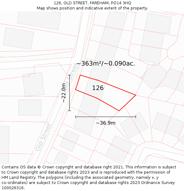 126, OLD STREET, FAREHAM, PO14 3HQ: Plot and title map