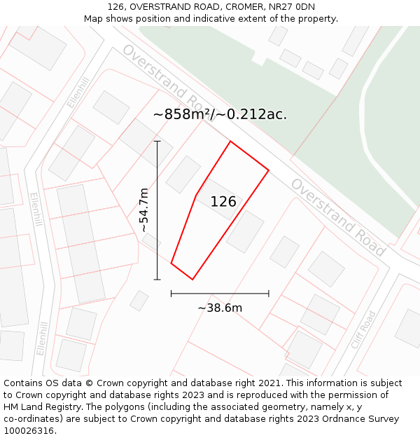 126, OVERSTRAND ROAD, CROMER, NR27 0DN: Plot and title map