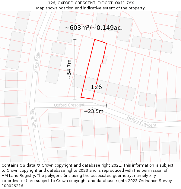 126, OXFORD CRESCENT, DIDCOT, OX11 7AX: Plot and title map