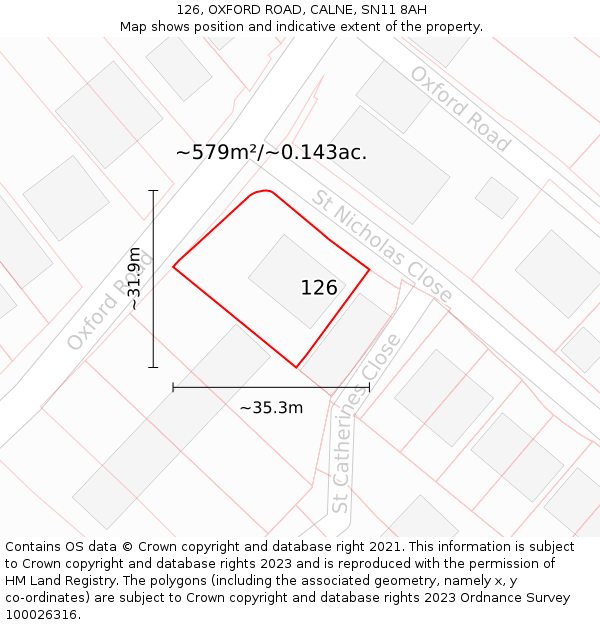 126, OXFORD ROAD, CALNE, SN11 8AH: Plot and title map