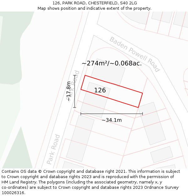126, PARK ROAD, CHESTERFIELD, S40 2LG: Plot and title map
