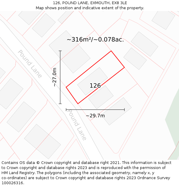 126, POUND LANE, EXMOUTH, EX8 3LE: Plot and title map