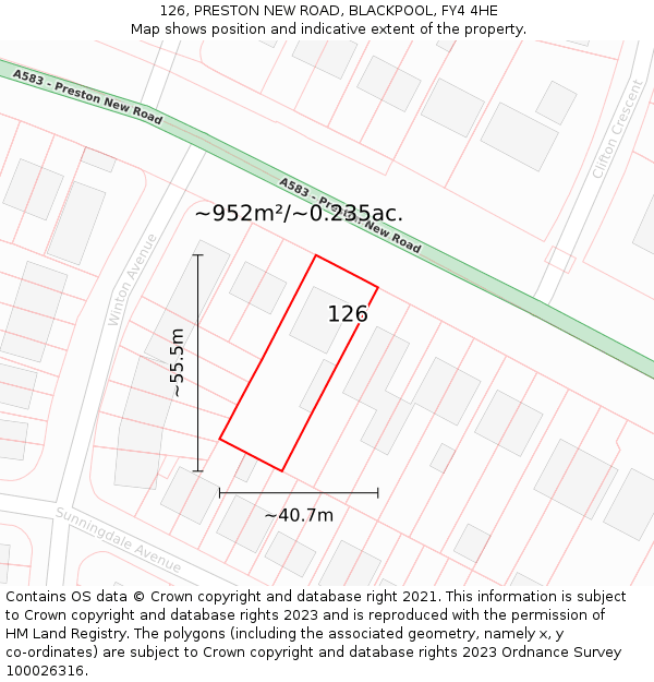 126, PRESTON NEW ROAD, BLACKPOOL, FY4 4HE: Plot and title map