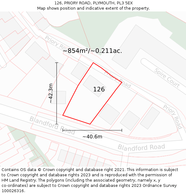 126, PRIORY ROAD, PLYMOUTH, PL3 5EX: Plot and title map