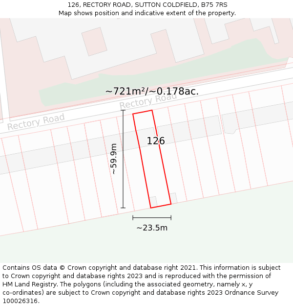 126, RECTORY ROAD, SUTTON COLDFIELD, B75 7RS: Plot and title map