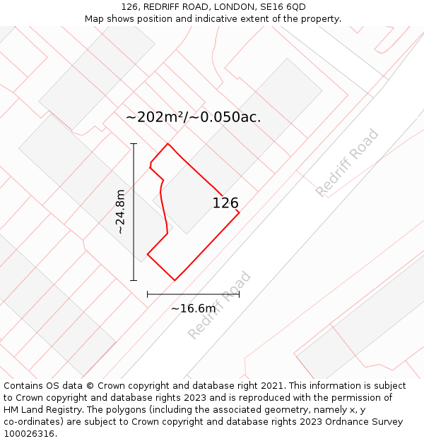 126, REDRIFF ROAD, LONDON, SE16 6QD: Plot and title map