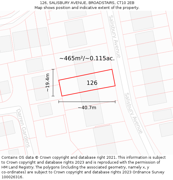 126, SALISBURY AVENUE, BROADSTAIRS, CT10 2EB: Plot and title map