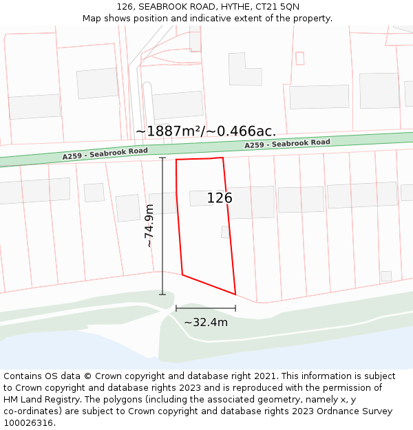 126, SEABROOK ROAD, HYTHE, CT21 5QN: Plot and title map