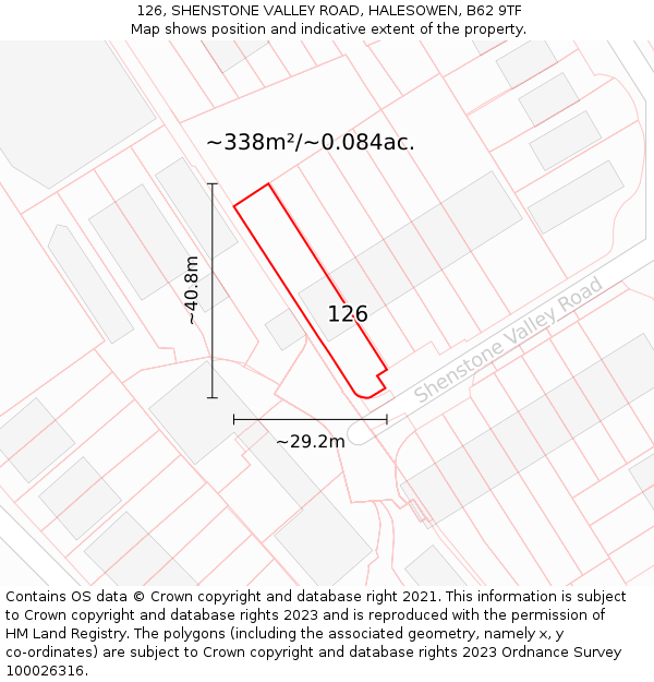 126, SHENSTONE VALLEY ROAD, HALESOWEN, B62 9TF: Plot and title map