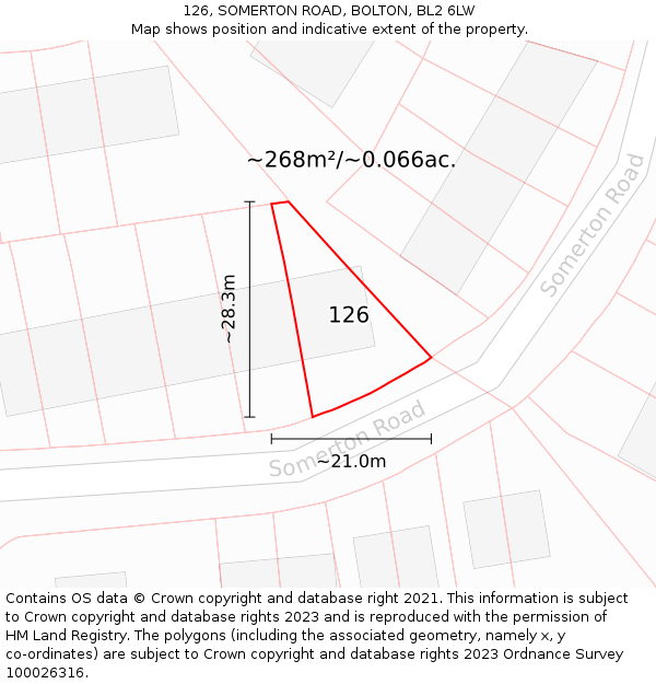 126, SOMERTON ROAD, BOLTON, BL2 6LW: Plot and title map