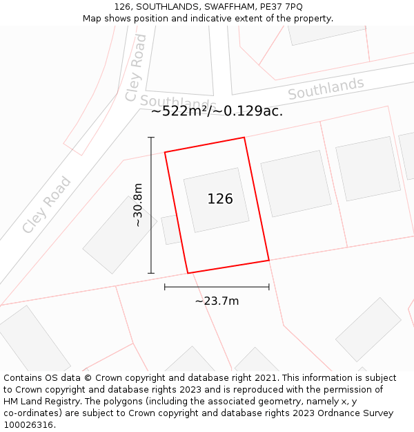 126, SOUTHLANDS, SWAFFHAM, PE37 7PQ: Plot and title map