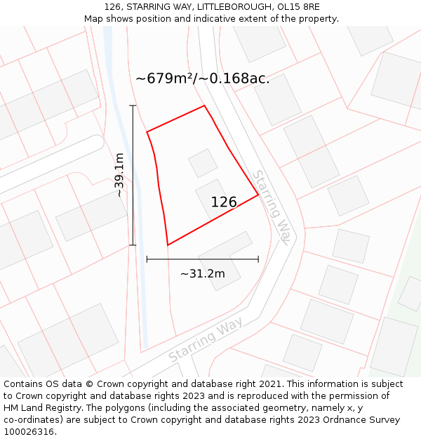 126, STARRING WAY, LITTLEBOROUGH, OL15 8RE: Plot and title map