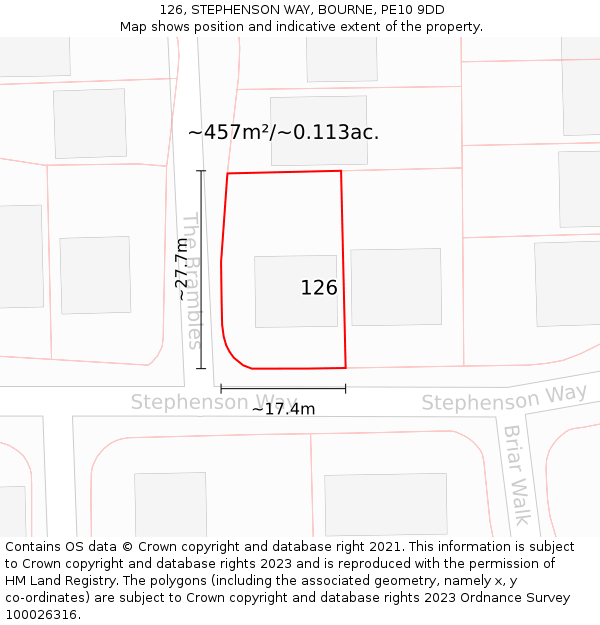 126, STEPHENSON WAY, BOURNE, PE10 9DD: Plot and title map