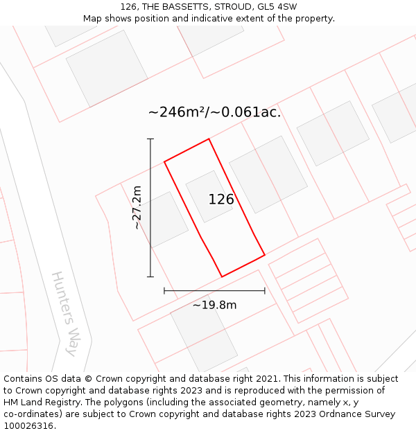 126, THE BASSETTS, STROUD, GL5 4SW: Plot and title map