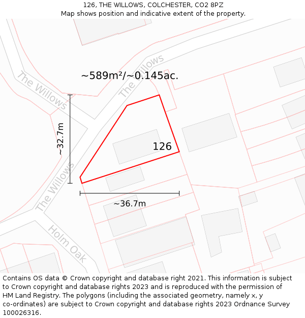 126, THE WILLOWS, COLCHESTER, CO2 8PZ: Plot and title map