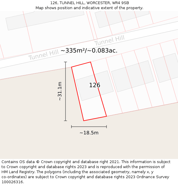 126, TUNNEL HILL, WORCESTER, WR4 9SB: Plot and title map