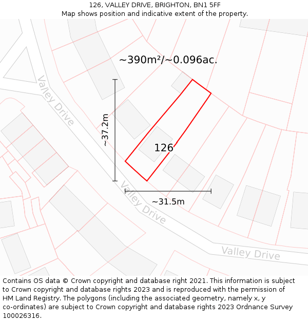 126, VALLEY DRIVE, BRIGHTON, BN1 5FF: Plot and title map