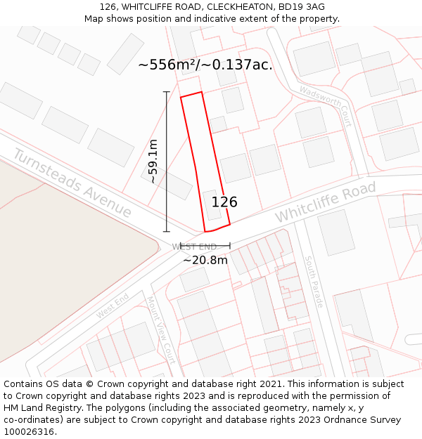 126, WHITCLIFFE ROAD, CLECKHEATON, BD19 3AG: Plot and title map