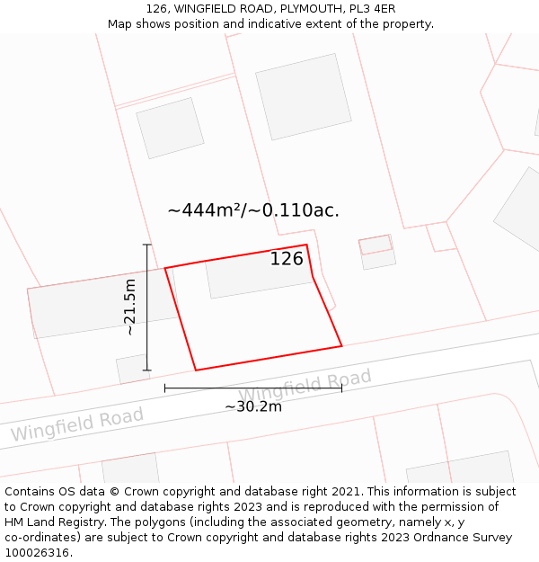 126, WINGFIELD ROAD, PLYMOUTH, PL3 4ER: Plot and title map