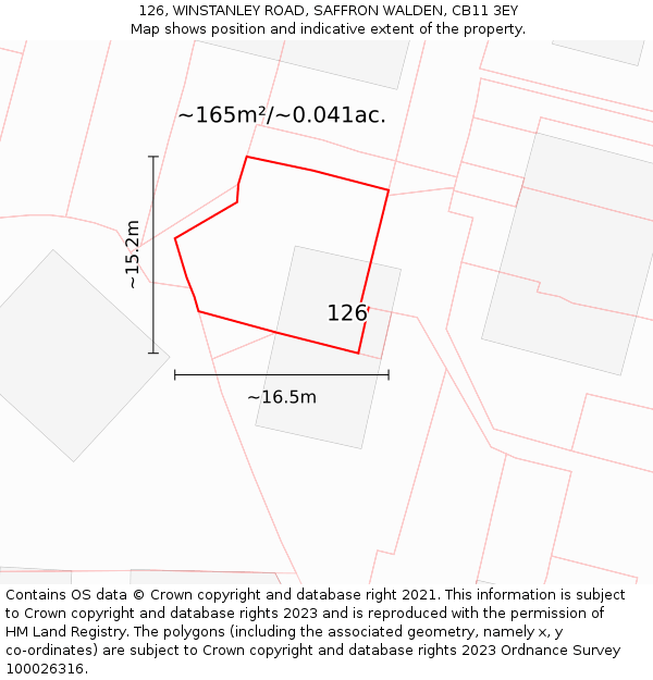 126, WINSTANLEY ROAD, SAFFRON WALDEN, CB11 3EY: Plot and title map