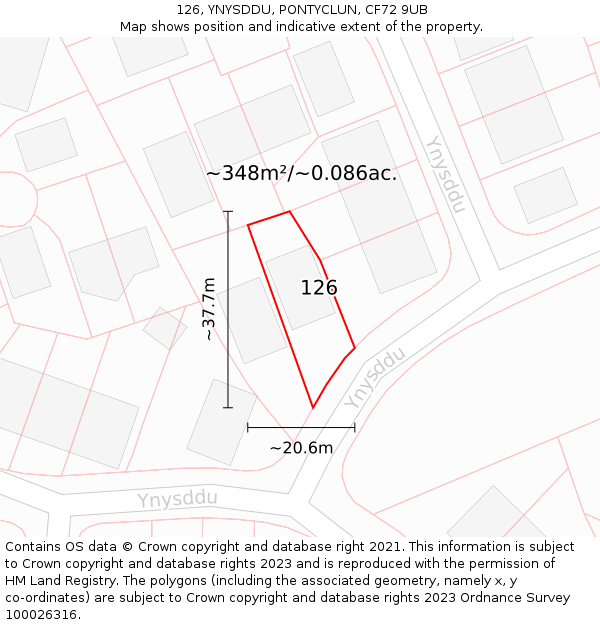 126, YNYSDDU, PONTYCLUN, CF72 9UB: Plot and title map