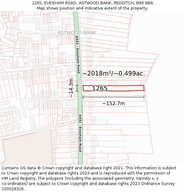 1265, EVESHAM ROAD, ASTWOOD BANK, REDDITCH, B96 6BA: Plot and title map