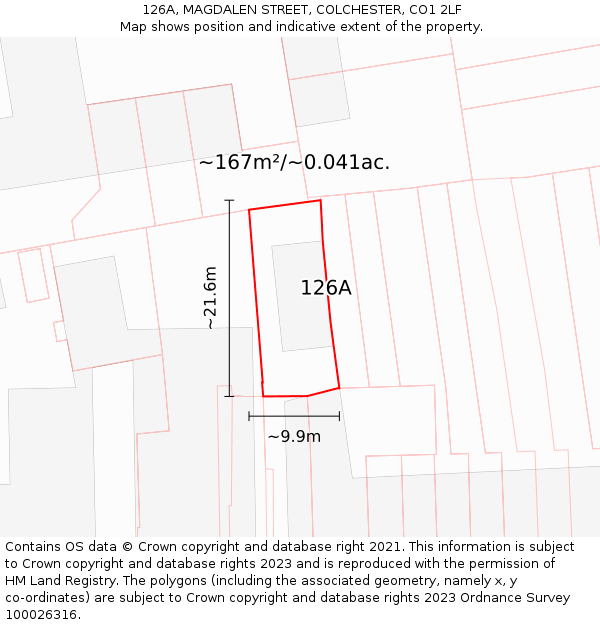 126A, MAGDALEN STREET, COLCHESTER, CO1 2LF: Plot and title map
