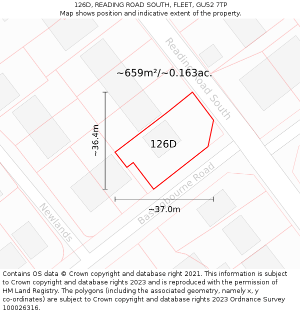 126D, READING ROAD SOUTH, FLEET, GU52 7TP: Plot and title map