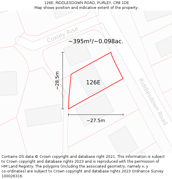 126E, RIDDLESDOWN ROAD, PURLEY, CR8 1DE: Plot and title map