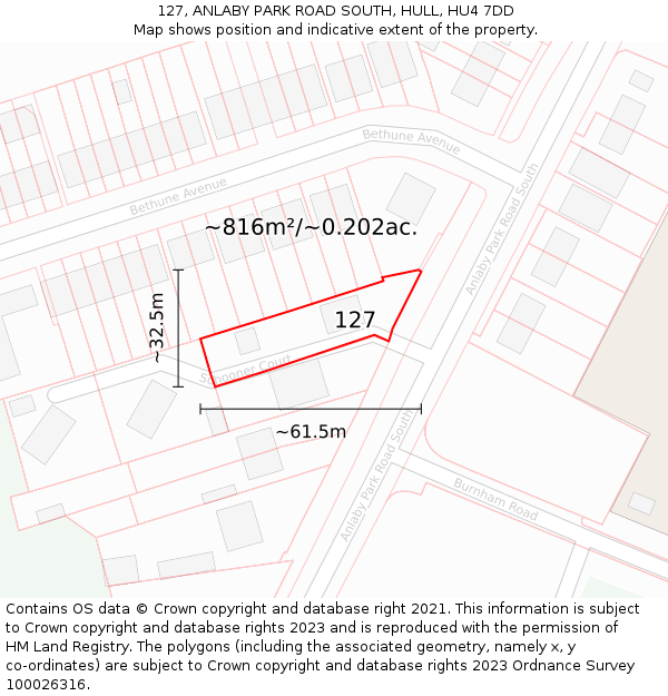 127, ANLABY PARK ROAD SOUTH, HULL, HU4 7DD: Plot and title map