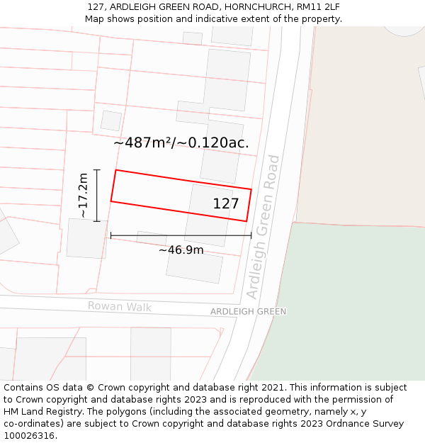127, ARDLEIGH GREEN ROAD, HORNCHURCH, RM11 2LF: Plot and title map