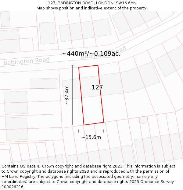 127, BABINGTON ROAD, LONDON, SW16 6AN: Plot and title map