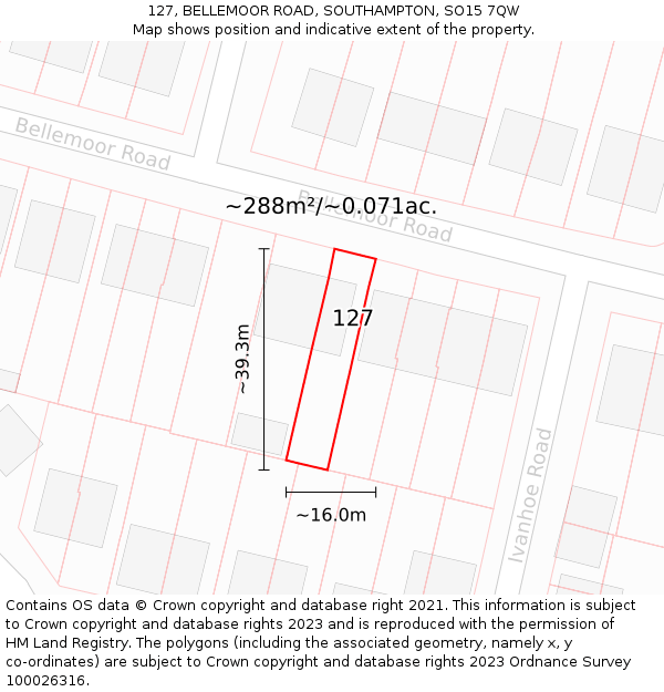 127, BELLEMOOR ROAD, SOUTHAMPTON, SO15 7QW: Plot and title map