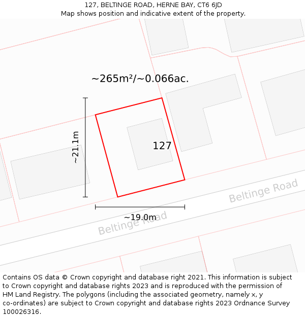 127, BELTINGE ROAD, HERNE BAY, CT6 6JD: Plot and title map