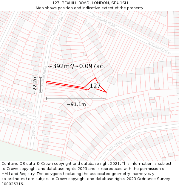 127, BEXHILL ROAD, LONDON, SE4 1SH: Plot and title map