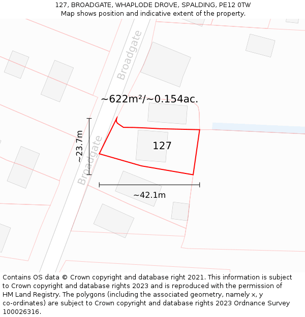 127, BROADGATE, WHAPLODE DROVE, SPALDING, PE12 0TW: Plot and title map