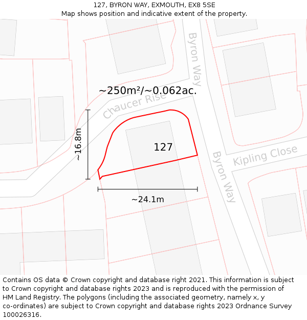 127, BYRON WAY, EXMOUTH, EX8 5SE: Plot and title map