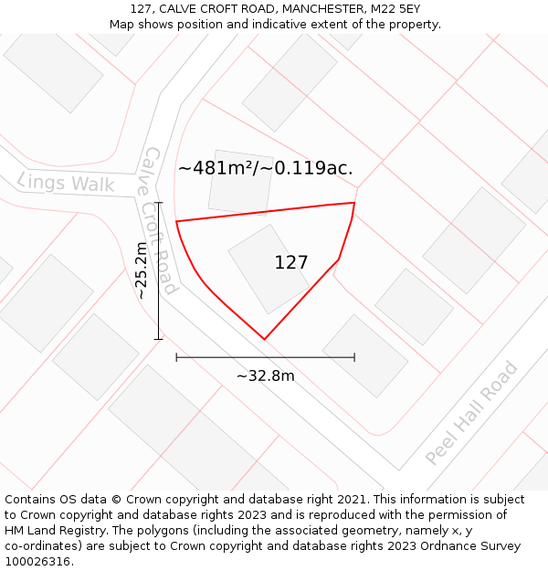 127, CALVE CROFT ROAD, MANCHESTER, M22 5EY: Plot and title map