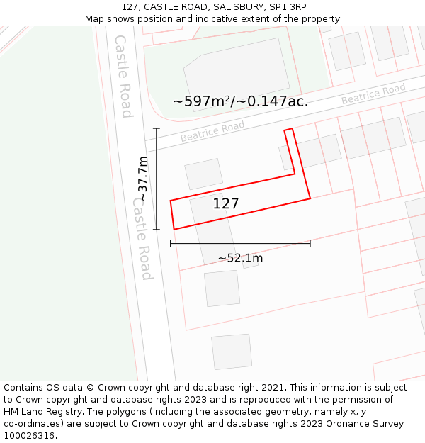 127, CASTLE ROAD, SALISBURY, SP1 3RP: Plot and title map