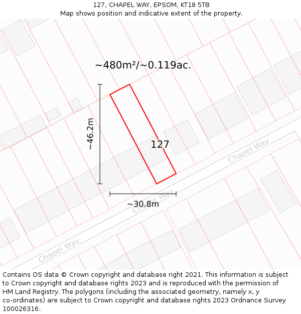 127, CHAPEL WAY, EPSOM, KT18 5TB: Plot and title map