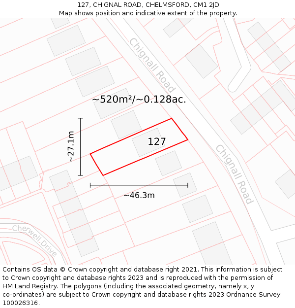 127, CHIGNAL ROAD, CHELMSFORD, CM1 2JD: Plot and title map