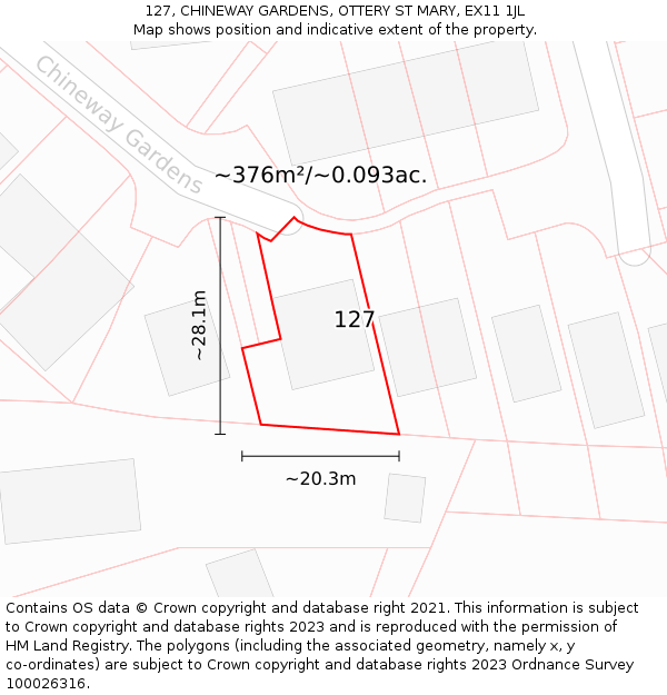 127, CHINEWAY GARDENS, OTTERY ST MARY, EX11 1JL: Plot and title map
